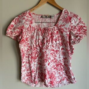 Women’s Caribbean Joe Red and White Floral Blouse Size Small‎